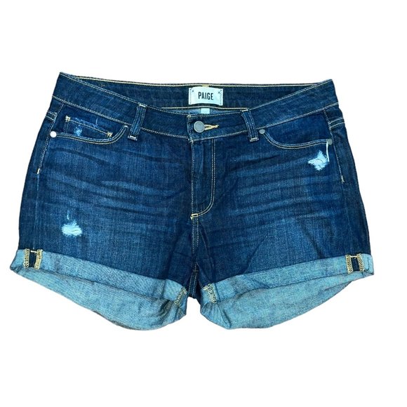 PAIGE Jimmy Jimmy Short Denim Jean 3" Cut off‎ Cuffed Shorts Size 28 - Picture 1 of 7
